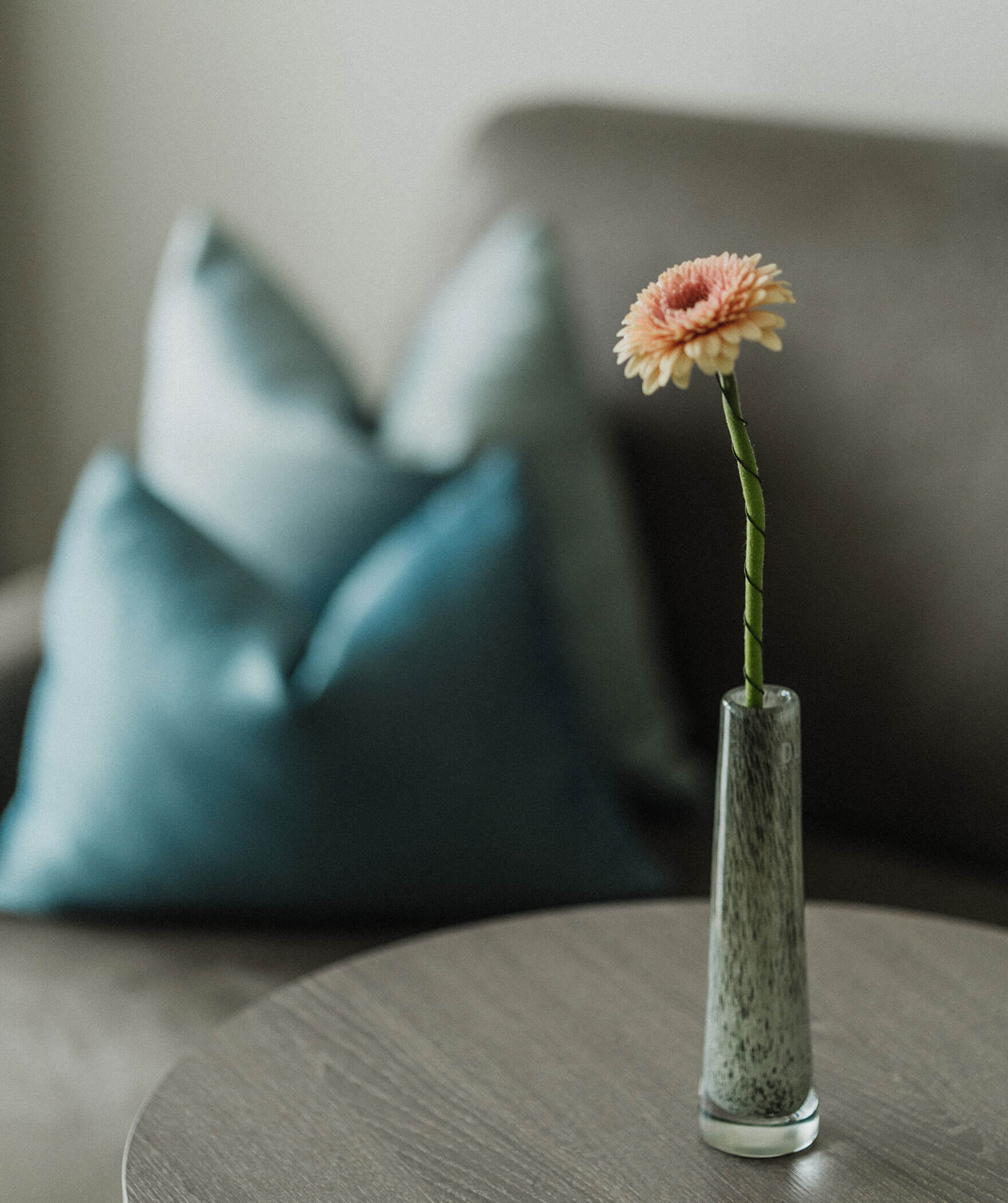 Blume auf Tisch Kissen im Hintergrund